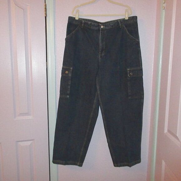 Y2K Vintage Men's Baggy Jeans Size 40x31 Cargo Flap Pocket Grunge Streetwear 90s - Picture 1 of 12